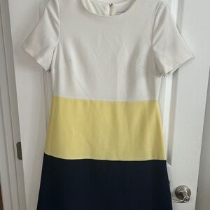 Colorblock Shift Dress White Yellow Navy | Modern Classic